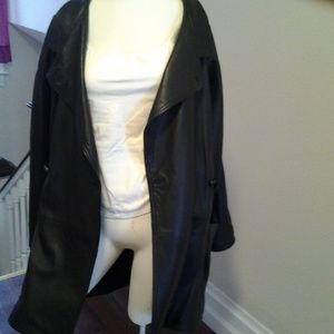 YESSICA Genuine Leather Black 3/4 Coat/Jacket,L